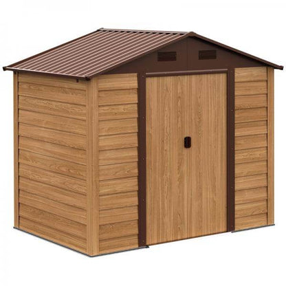 Geräteschuppen Geräteschrank Gerätehaus Gartenhaus Holzmaserungsimitat+Kaffee L152 x B235,7 x H208,7 cm - Palo24