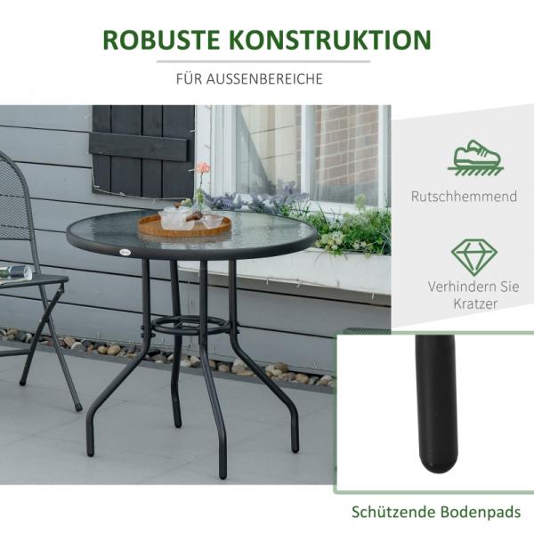 Gartentisch Garten Beistelltisch Gartenmöbel Balkontisch  mit Schirmloch Schwarz Ø80 x 72 cm - Palo24