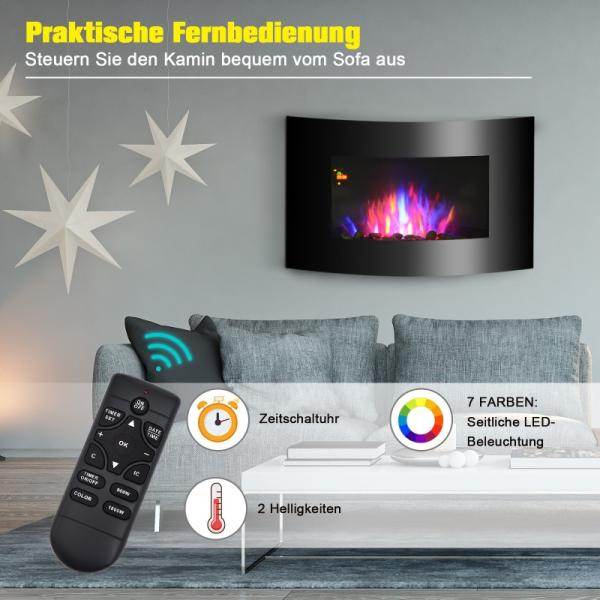 Elektrokamin Wandkamin 1800 Watt LED Fernbedienung Schwarz - Palo24