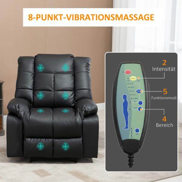 Massagesessel, Relaxsessel, 8 Vibrationspunkte, Liegefunktion, Kunstleder, schwarz, - Palo24