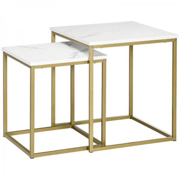 Beistelltisch 2er-Set stapelbar Marmoroptik Gold + Weiss - Palo24