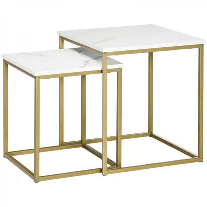 Beistelltisch 2er-Set stapelbar Marmoroptik Gold + Weiss - Palo24
