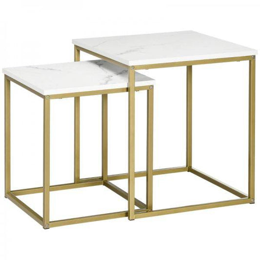 Beistelltisch 2er-Set stapelbar Marmoroptik Gold + Weiss - Palo24