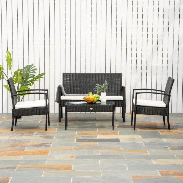 Polyrattan Sitzgruppe Gartenset Garnitur Sofa 7 tlg. mit Kissen Schwarz - Palo24