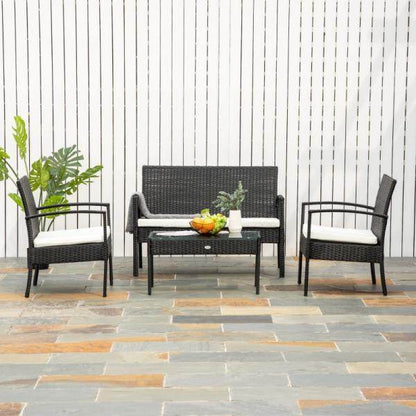 Polyrattan Sitzgruppe Gartenset Garnitur Sofa 7 tlg. mit Kissen Schwarz - Palo24