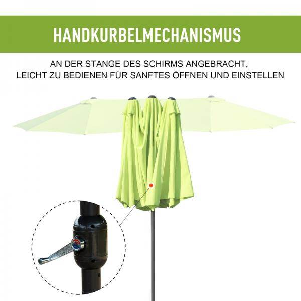 Sonnenschirm Gartenschirm Doppelsonnenschirm mit Handkurbel Grün Oval - Palo24