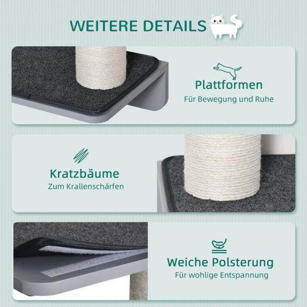 Wandkratzbaum Katzen-Kletterwand Kratzbaum Holz Hellgrau+Beige - Palo24