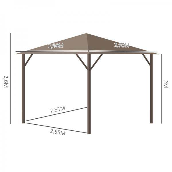Gartenpavillon 4 x Doppel-Seitenwänden Laternenhaken Alu + Polyester Bronze+Hellbraun ca. 3 x 3 x 2,5 m - Palo24