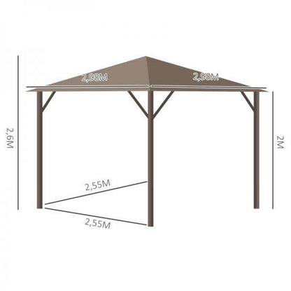 Gartenpavillon 4 x Doppel-Seitenwänden Laternenhaken Alu + Polyester Bronze+Hellbraun ca. 3 x 3 x 2,5 m - Palo24