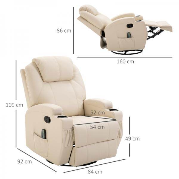 Massagesessel Elektrisch 5 Massage-Modi Liegefunktion Schaumstoff Cremeweiss - Palo24