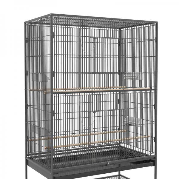 Vogelkäfig inklusive Sitzstangen, Vogelspielzeug, herausnehmbare Bodenwanne, 1 Ablage, Grau - Palo24