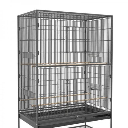 Vogelkäfig inklusive Sitzstangen, Vogelspielzeug, herausnehmbare Bodenwanne, 1 Ablage, Grau - Palo24