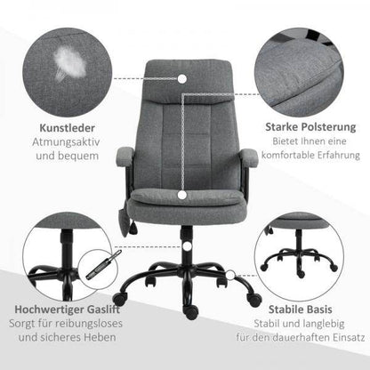 Bürostuhl höhenverstellbarer mit Massagefunktion, ergonomischer Drehstuhl Leinen-Gefühl Grau - Palo24