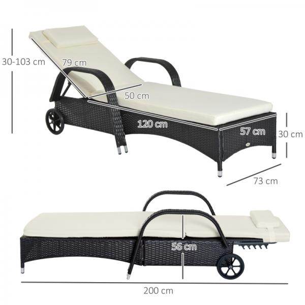 Mobile Gartenliege schwarz Rattanliege Polyrattan - Palo24