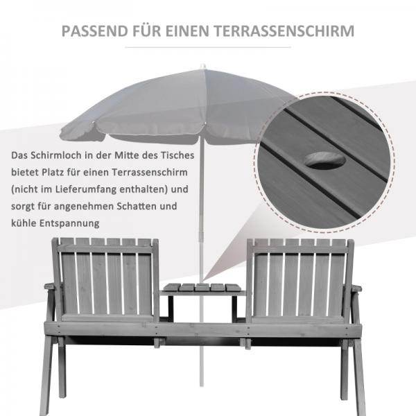 Gartenbank mit Tisch, Sitzgruppe, mit Regenschirmloch, Sitzbank, 2 Stühle, Massivholz, Grau - Palo24
