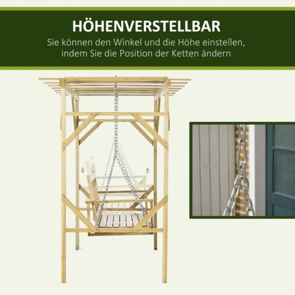 Schaukelbank mit Pergola, für 2 Personen, höhenverstellbar, Massivholzrahmen - Palo24