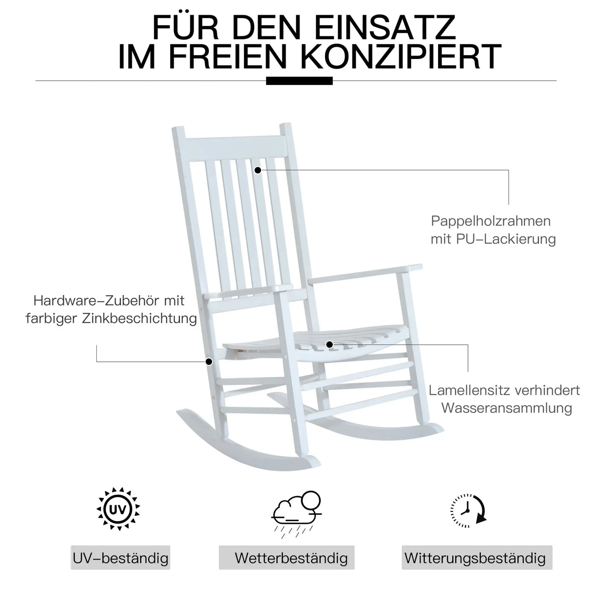 Chaise à bascule, balançoire, chaise de relaxation, chaise de jardin, accoudoir, blanc