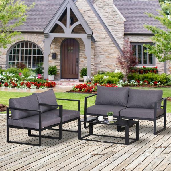 4-tlg. Gartenmöbel Set Sitzgruppe mit Couchtisch Doppelsofa Kissen Alu Grau - Palo24