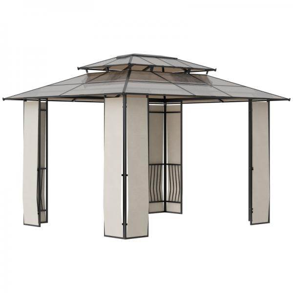 Pavillon mit Dach aus Polycarbonatplatten, Braun, 3,7 x 3 x 2,8 m - Palo24