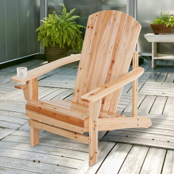 Adirondack-Gartenstuhl mit Becherhalter Gartenliege Balkonstuhl Massivholz Natur - Palo24