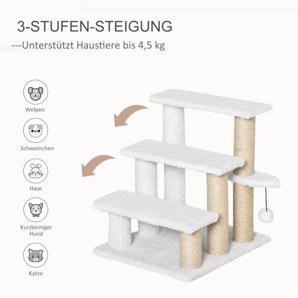 Haustiertreppe Ball 3-stufige Katzentreppe Hundetreppe Tiertreppe Weiss - Palo24