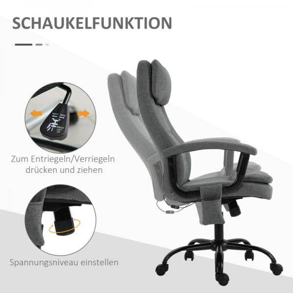 Bürostuhl höhenverstellbarer mit Massagefunktion, ergonomischer Drehstuhl Leinen-Gefühl Grau - Palo24