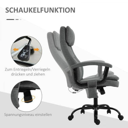 Bürostuhl höhenverstellbarer mit Massagefunktion, ergonomischer Drehstuhl Leinen-Gefühl Grau - Palo24