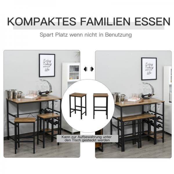 Bartisch-Set, Stehtisch mit 2 Barhockern, 3-teiliges Tischset Natur+Schwarz - Palo24