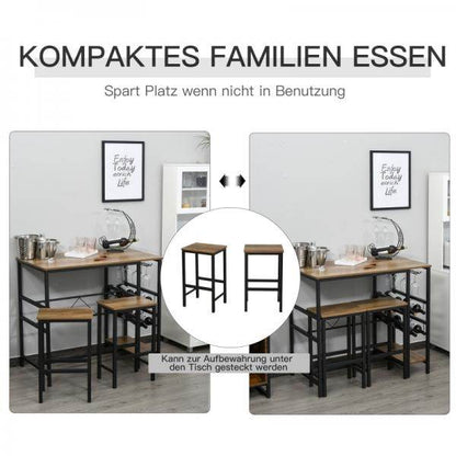 Bartisch-Set, Stehtisch mit 2 Barhockern, 3-teiliges Tischset Natur+Schwarz - Palo24