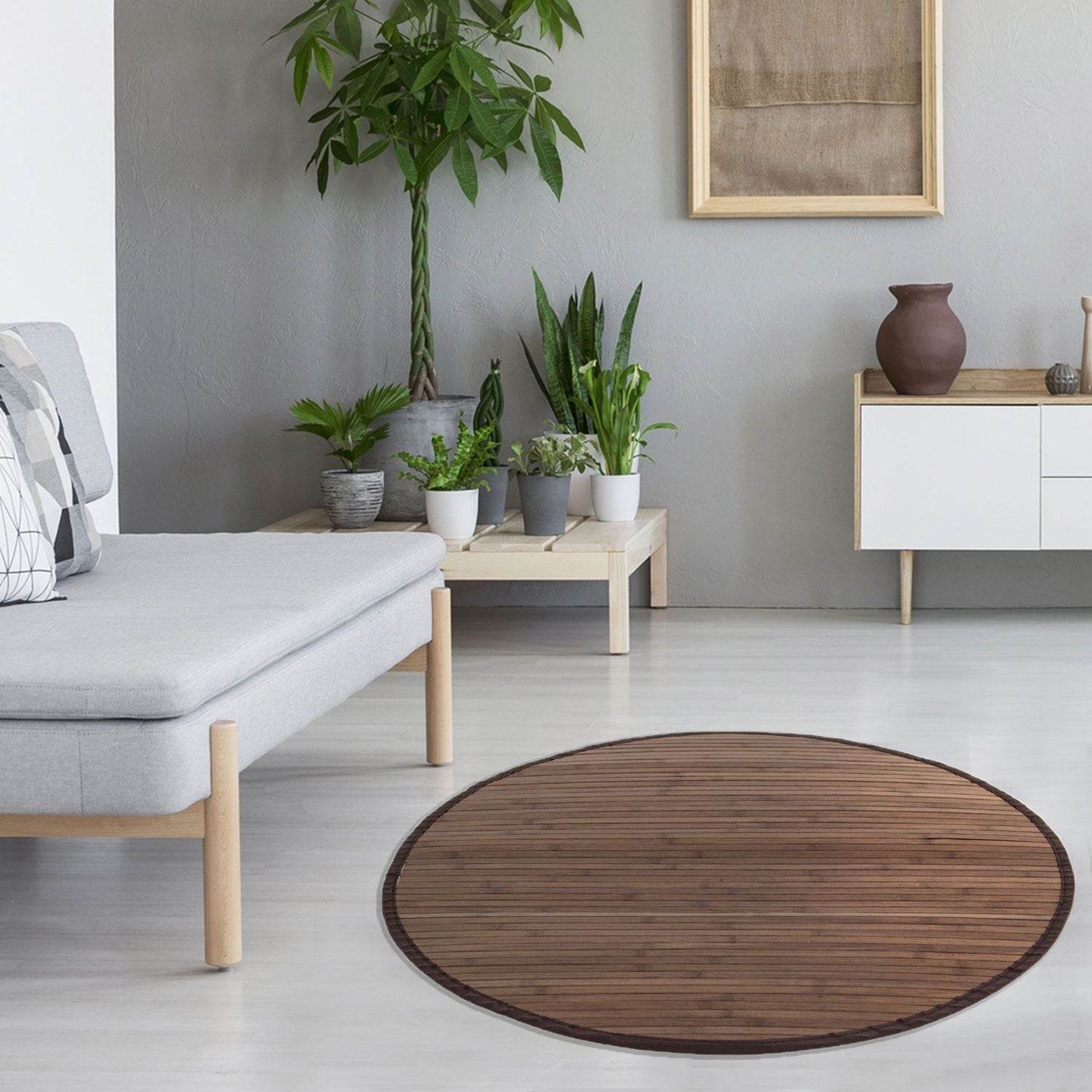 Bambusmatte 200 cm rund dunkelbraun Bambusteppich Teppich - Palo24