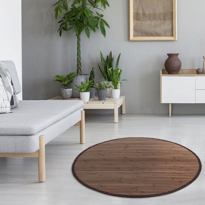Bambusmatte 200 cm rund dunkelbraun Bambusteppich Teppich - Palo24