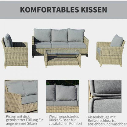 4-tlg. Polyrattan Set Gartengarnitur Sitzgruppe Loungeset mit Couchtisch Aluminium Braun+Grau - Palo24