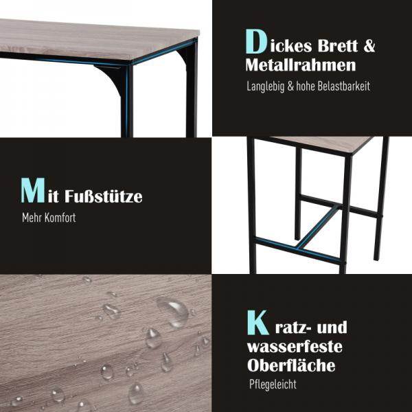 Bartisch mit 2 Stühlen, 3-teiliges Tischset, Barstuhl, Barhocker, MDF, Natur, Schwarz - Palo24