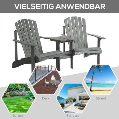 Adirondack Gartenstuhl mit Tisch und Schirmloch 2 Sitzer Gartensessel Sitzgruppe Massivholz Grau - Palo24
