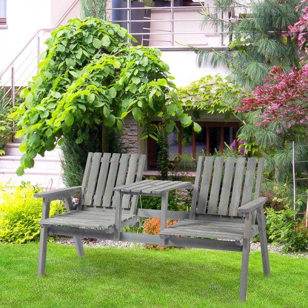 Gartenbank mit Tisch, Sitzgruppe, mit Regenschirmloch, Sitzbank, 2 Stühle, Massivholz, Grau - Palo24