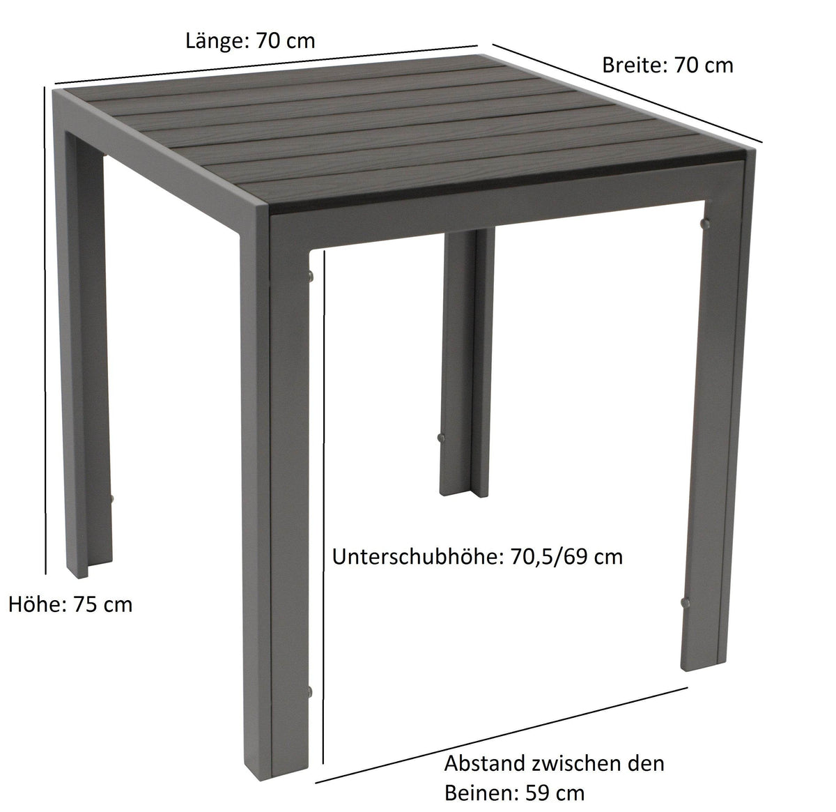 Wetterfester Bistro Tisch SORANO 70x70cm aus Aluminium und Kunstholz - Palo24