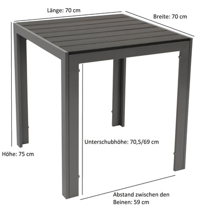 Wetterfester Bistro Tisch SORANO 70x70cm aus Aluminium und Kunstholz - Palo24