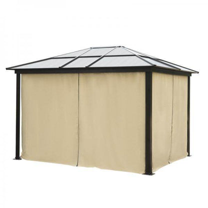 Luxus Pavillon Gartenpavillon Alu Gartenzelt mit lichtdurchlässigem PC Dach Braun+Beige 295 x 360 x 265 cm - Palo24