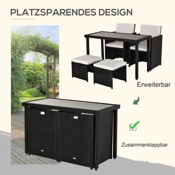 5-teilige Polyrattan Sitzgruppe Essgruppe Gartenset Garnitur mit Kissen Schwarz - Palo24