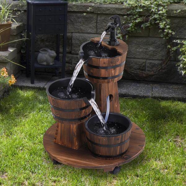 Holzfass-Brunnen Wasserpumpe Rustikales Holz - Palo24