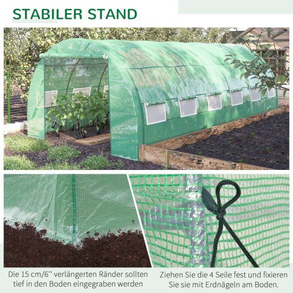 Foliengewächshaus Polytunnel 6 x 3 x 2 m begehbares Gewächshaus Folientunnel Treibhaus UV-Schutz Grün - Palo24