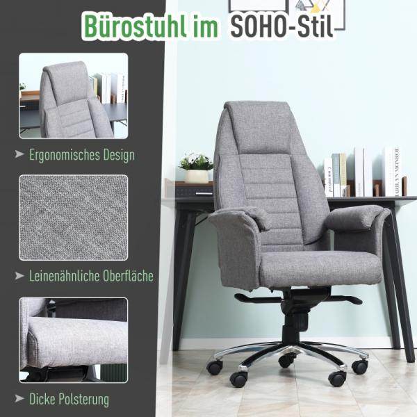 Bürostuhl Ergonomischer Drehstuhl mit Armlehne höhenverstellbar Kunstleinen Hellgrau - Palo24