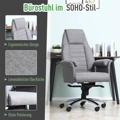 Bürostuhl Ergonomischer Drehstuhl mit Armlehne höhenverstellbar Kunstleinen Hellgrau - Palo24