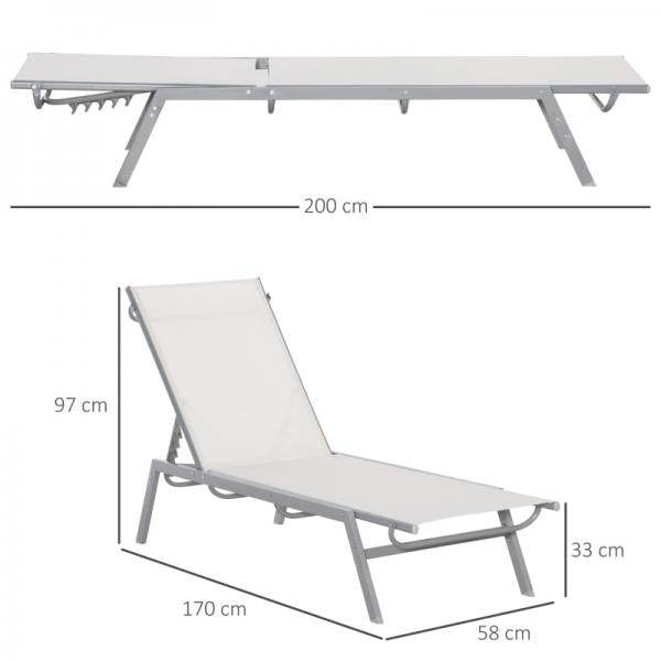 Gartenliege mit Kissen Garten 5-stufige Rückenlehne verstellbar Metall Netzstoff Cremeweiss 170 x 58 x 97 cm - Palo24