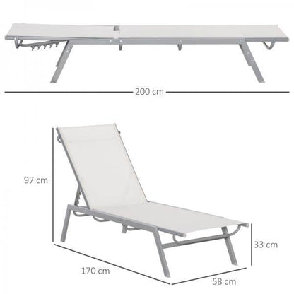 Gartenliege mit Kissen Garten 5-stufige Rückenlehne verstellbar Metall Netzstoff Cremeweiss 170 x 58 x 97 cm - Palo24