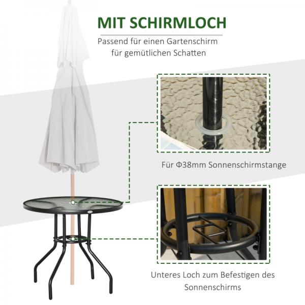 Gartentisch Garten Beistelltisch Gartenmöbel Balkontisch  mit Schirmloch Schwarz Ø80 x 72 cm - Palo24