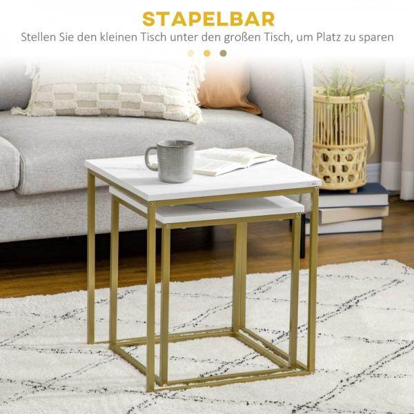 Beistelltisch 2er-Set stapelbar Marmoroptik Gold + Weiss - Palo24
