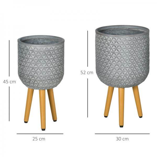 2er-Set Pflanzenständer, wetterbeständig, abnehmbare Beine, 31 cm x 31 cm x 55 cm, Grau - Palo24