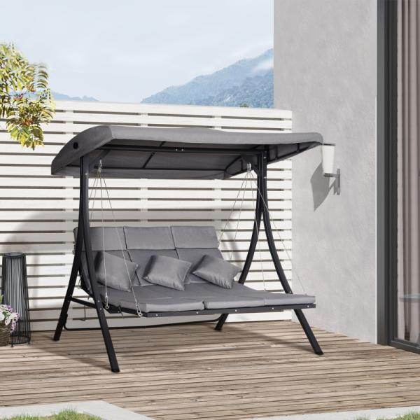 Hollywoodschaukel 3-Sitzer Gartenschaukel Verstellbares Dach Textilene Grau - Palo24