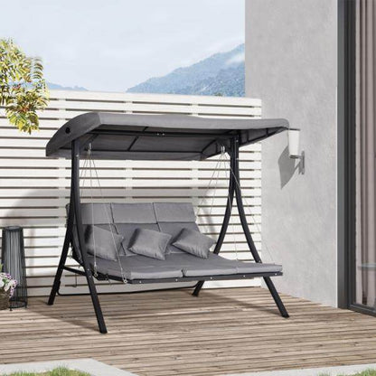 Hollywoodschaukel 3-Sitzer Gartenschaukel Verstellbares Dach Textilene Grau - Palo24